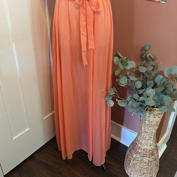 Vtg Vanity Fair coral pleats waist tie S Off-Shoulder flutter sleeve nightgown - Picture 4 of 16